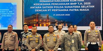Dukung Operasional, Kepala Biro Logisitik Polda Sumsel dan PT Pertamina Patra Niaga Tandatangani Kontrak Kerjasama Pengadaan BMP