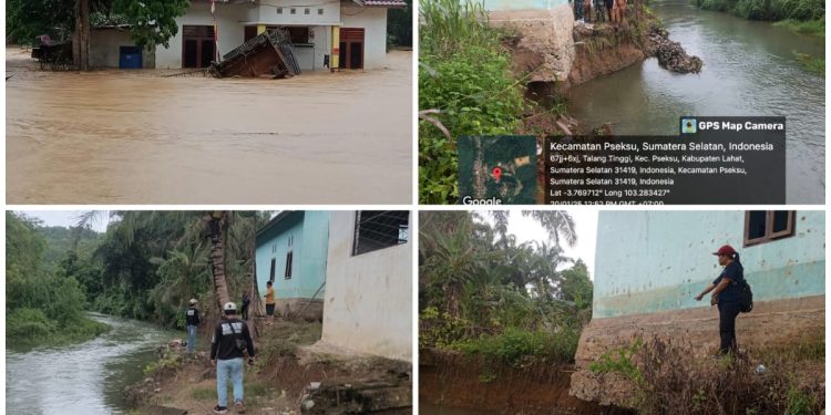Perpustakaan Desa Talang Tinggi Kec PSEKSU Kab. Lahat Nyaris Ambruk Sepanjang Aliran Sungai Empayang Butuh Tembok Penahan