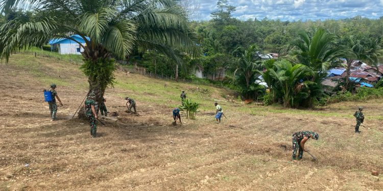 Komitmen mendukung Ketahanan Pangan Masyarakat, Satgas 141/AYJP Pos Venaha Buka Lahan