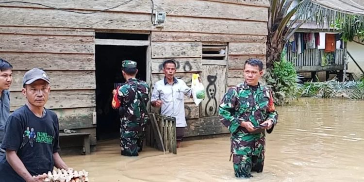 Tinjau Lokasi Banjir di Batin XXIV, Danramil 415-03/Ma Tembesi Salurkan Bantuan untuk Warga.