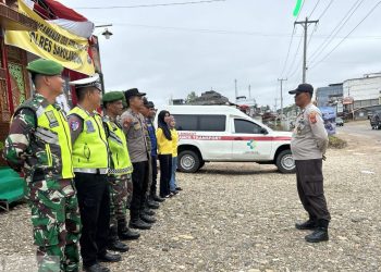 Babinsa Koramil M.Limun Laksanakan Pengamanan di Pos Pam Mudik Lebaran