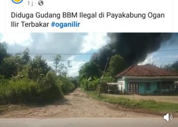 Beredar Vidio Diduga Gudang BBM Ilegal Terbakar di Payakabung Ogan Ilir