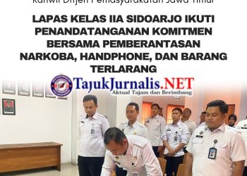 Lapas Kelas IIA Sidoarjo Ikuti Penandatanganan Komitmen Bersama Pemberantasan Narkoba, Handphone, dan Barang Terlarang