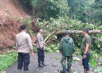 Respon Cepat Polisi Di Purwakarta Lakukan Penanganan Longsor Yang Menutupi Jalan