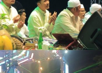 Habib Syech dan Gubernur Herman Deru Walikota Ratu Dewa mengajak warga kota Palembang bersholawat untuk mendoakan warga Sumatera
