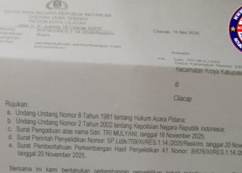 Laporan TM terhadap 3 orang dugaan Pencemaran nama baik ke Polresta Cilacap tinggal meminta keterangan SW dan Ahli Bahasa