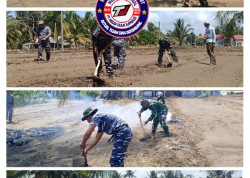 Pematangan Lahan TNI AL Bojongsalawe untuk Program Ketahanan Pangan TNI AL.