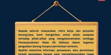 Waspada Penipuan, Lapas Sidoarjo Imbau Masyarakat Lakukan Konfirmasi Pengadaan Barang Melalui Kanal Resmi