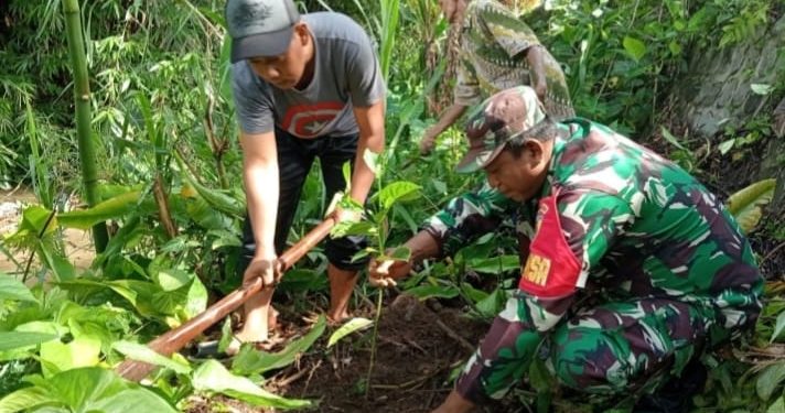 Lestarikan Lingkungan, Serda Budiono Bersama Poktan Sidodadi Tanam Pohon Melalui Aksi Bersatu Dengan Alam