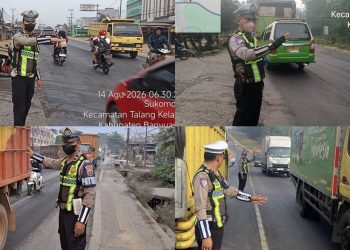Pastikan Kelancaran Pagi Hari, Satlantas Polres Banyuasin Gelar Strong Point di Sejumlah Titik