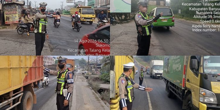 Pastikan Kelancaran Pagi Hari, Satlantas Polres Banyuasin Gelar Strong Point di Sejumlah Titik