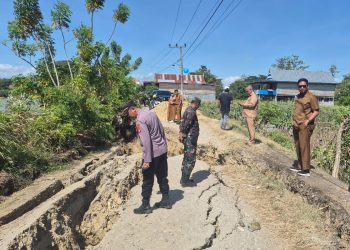 Sinergi TNI-Polri dan Pemda, Kapolsek Pammana Tinjau Kerusakan Jalan Akibat Tanah Longsor
