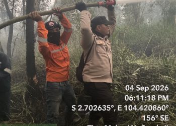 Hotspot Terdeteksi di Buana Murti, Polsek Pulau Rimau Bersama Tim Gabungan Padamkan Titik Api