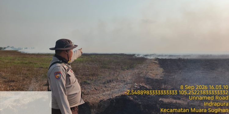 Polsek Muara Padang Ground Check Hotspot di Indrapura, Lahan Terbakar Capai 10 Hektare