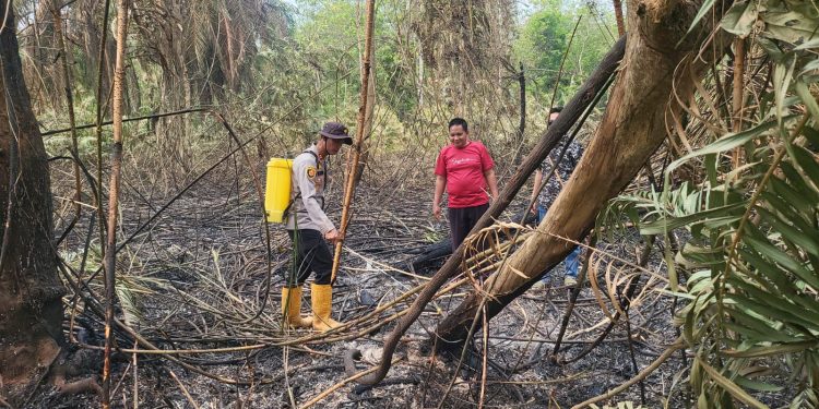 Pastikan Lahan Aman dari Api, Polsek Rantau Bayur Lakukan Pendinginan Dampak Karhutla