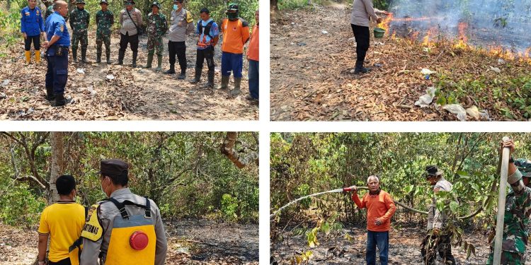 Polsek Banyuasin III Bersama Tim Posko Padamkan Karhutla di Pangkalan Balai